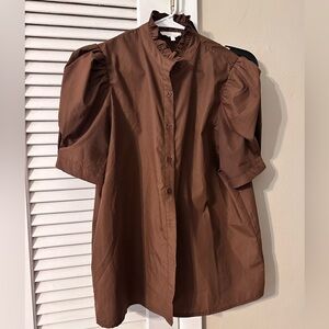 Brown Entro Ruffle Neck Shirt